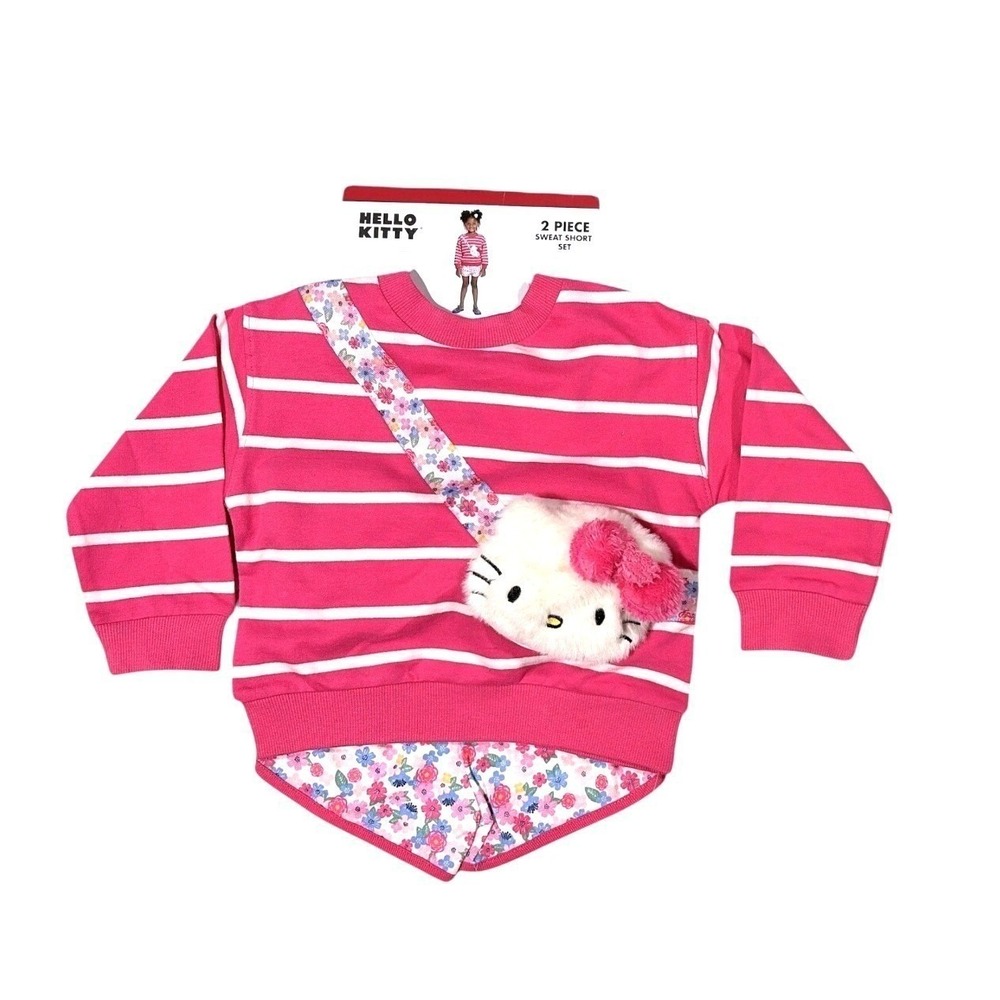 Hello Kitty BabyGirls Pink Striped Sweatshirt & Shorts‎ 2 Piece Sz 5T NEW
